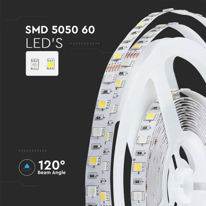 Price for 1m_8W/m(357Lm/m) 0.66A/m 60 LED Tape, V-TAC, waterproof IP20, 12V, neutral white light 4000K