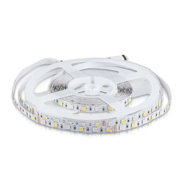 Cena par 1m_8W/m(357Lm/m) 0.66A/m 60 LED Lente, V-TAC, ūdensnedroša IP20, 12V, RGB krāsaina + silti balta gaisma 3000K