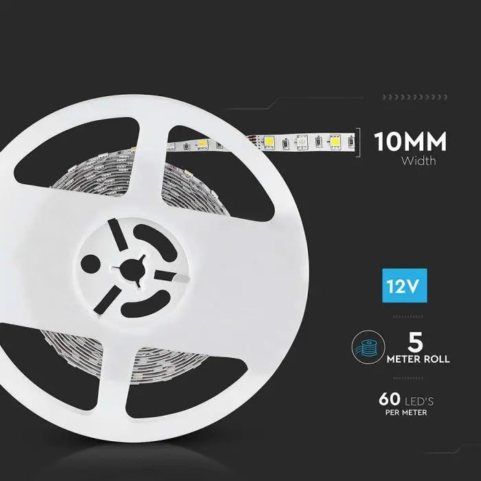 Cena par 1m_8W/m(357Lm/m) 0.66A/m 60 LED Lente, V-TAC, ūdensnedroša IP20, 12V, RGB krāsaina + silti balta gaisma 3000K