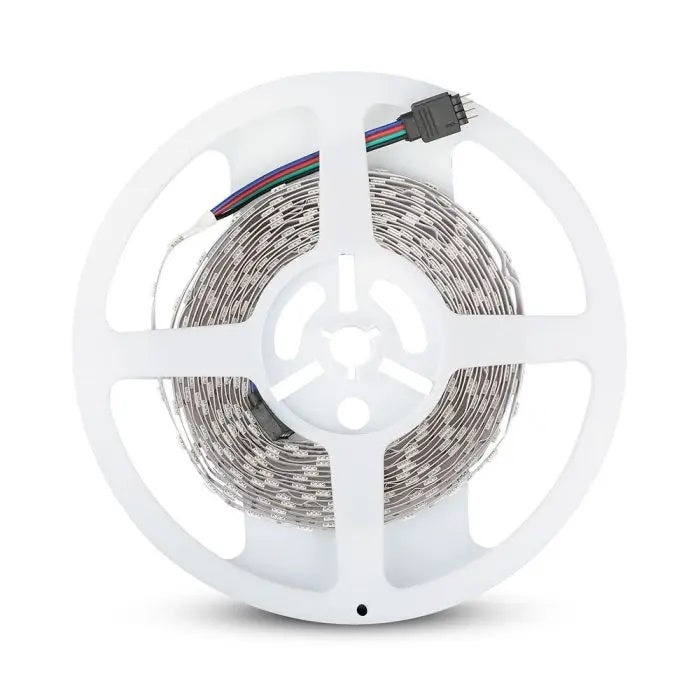 5m komplekts_35W 12V 60 LED RGB krāsainās lentas komplekts (barošanas bloki, vadība, 5m rullis), SMD5050, IP20, V-TAC