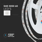 5m komplekts_35W 12V 60 LED RGB krāsainās lentas komplekts (barošanas bloki, vadība, 5m rullis), SMD5050, IP20, V-TAC