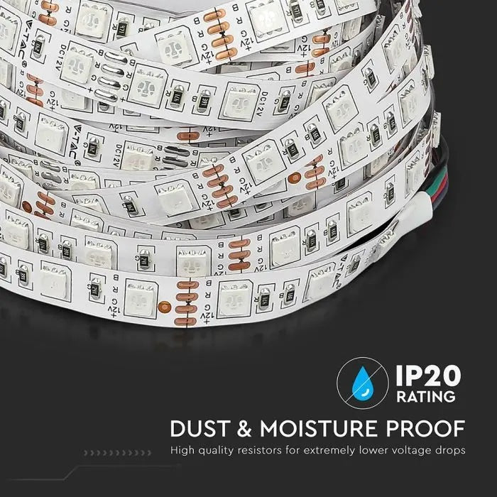 35W 12V 5M 60 LED RGB colored tape kit (power supply units, control, 5m roll), SMD5050, IP20, V-TAC