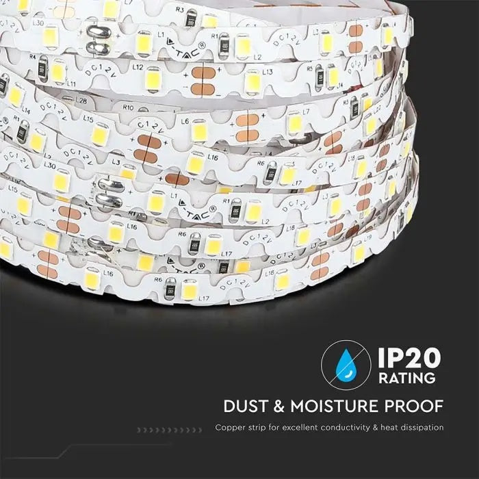 Price for 1m_5W/m(420Lm/m) 0.42A/m 60 LED Tape, V-TAC, waterproof IP20, 12V, warm white light 3000K