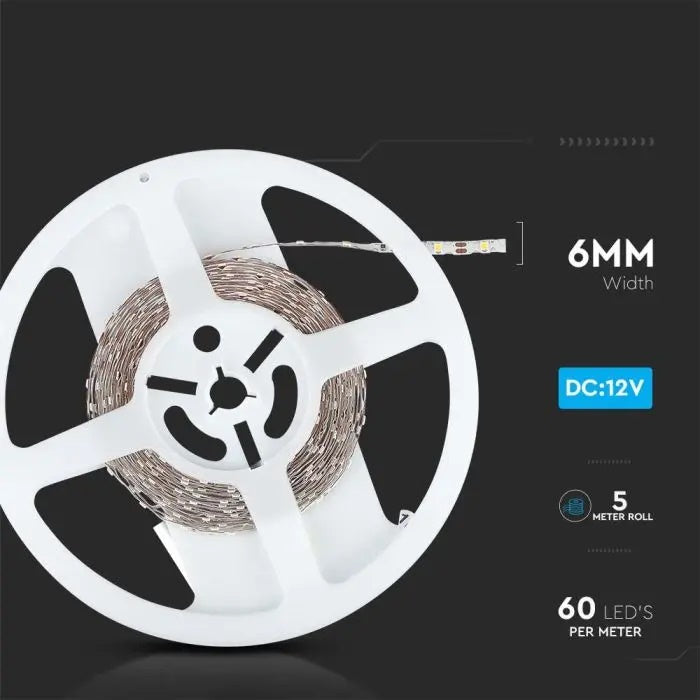 Pris per 1m_4,2W/m(420Lm/m) 60 LED Tape, V-TAC, vattentät IP20, 12V, neutralvitt ljus 4000K