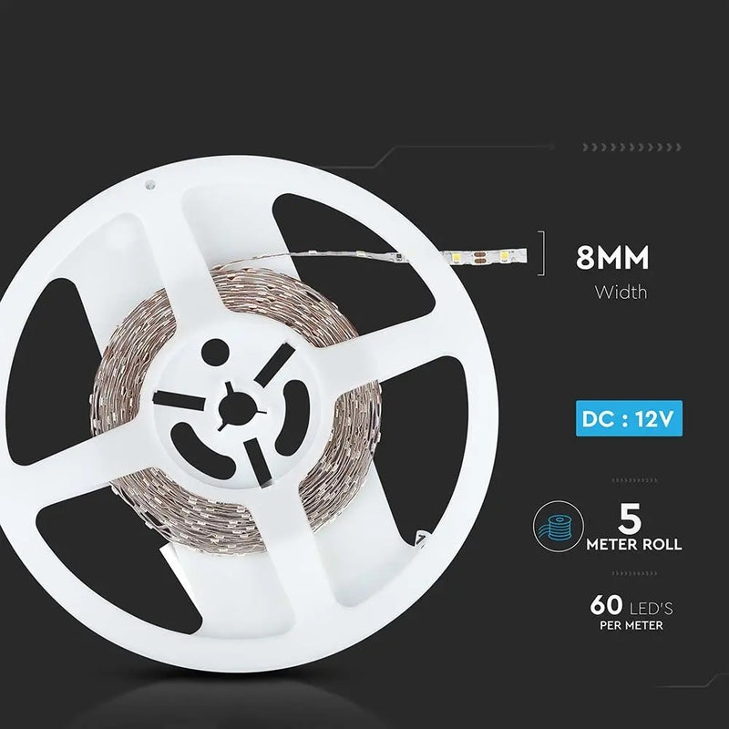 Цена на светодиодную ленту 1м4.2Вт/м(420Лм/м) 0.9А/м, V-TAC, водонепроницаемость IP20, 12В, холодный белый свет 6400К