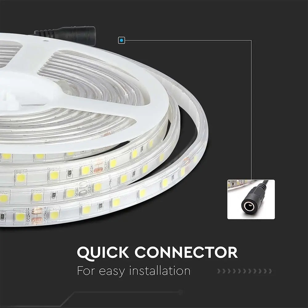 Cena par 5m_10W/m(830Lm/m) 0.42A/m LED Lente, V-TAC, ūdensdroša IP65, 24V, silti balta gaisma 3000K