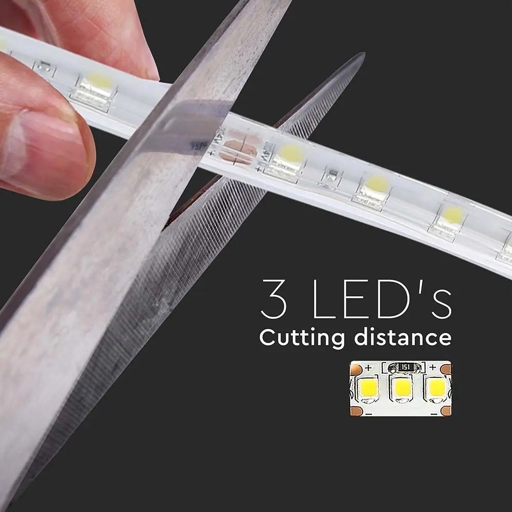 Cena par 5m_10W/m(830Lm/m) 0.42A/m LED Lente, V-TAC, ūdensdroša IP65, 24V, silti balta gaisma 3000K