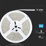 Cena par 5m_10W/m(830Lm/m) 0.42A/m 60 LED Lente, V-TAC, ūdensdroša IP65, 24V, auksti balta gaisma 6500K