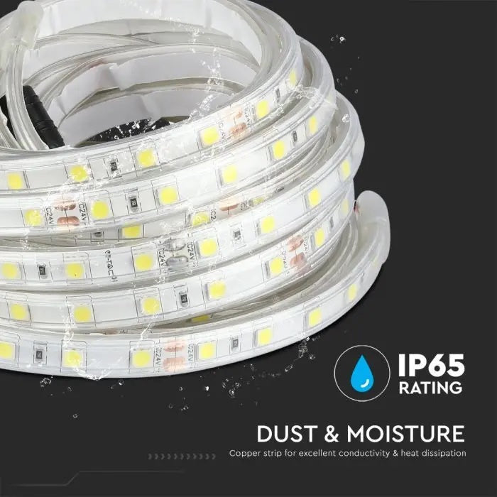 Cena par 5m_10W/m(830Lm/m) 0.42A/m 60 LED Lente, V-TAC, ūdensdroša IP65, 24V, auksti balta gaisma 6500K