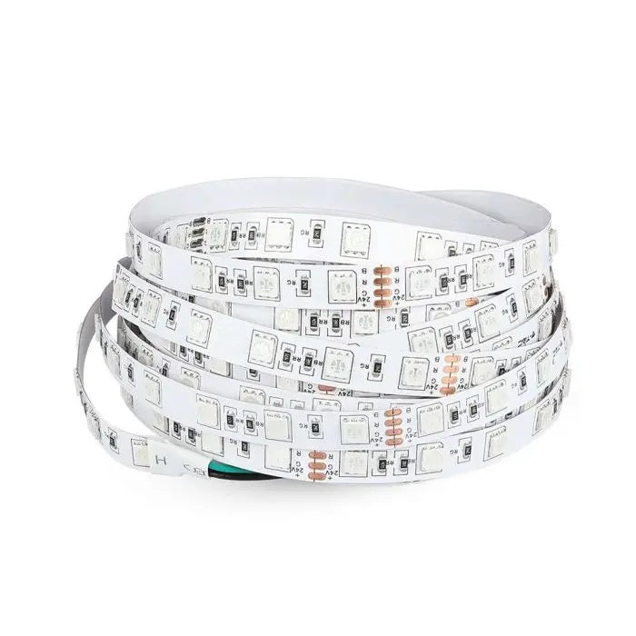 Cena par 1m_7W/m(830Lm/m) 0.42A/m 60 LED Lente, V-TAC, ūdensnedroša IP20, 24V, RGB krāsaina