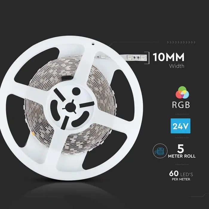 Cena par 1m_7W/m(830Lm/m) 0.42A/m 60 LED Lente, V-TAC, ūdensnedroša IP20, 24V, RGB krāsaina