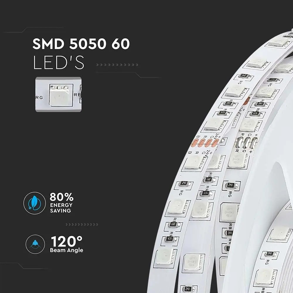 Cena par 1m_7W/m(140Lm/m) 0.29A/m LED RGB lente, V-TAC, ūdensnedroša IP20, 24V