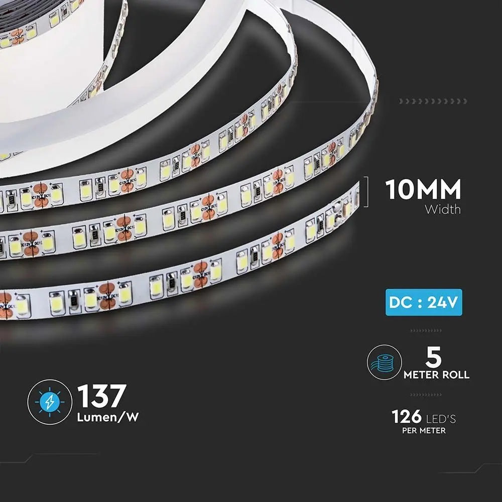 Cena par 1m_8W/m(1100Lm/m) 0.33A/m LED Lente, V-TAC, ūdensnedroša IP20, 24V, silti balta gaisma 3000K