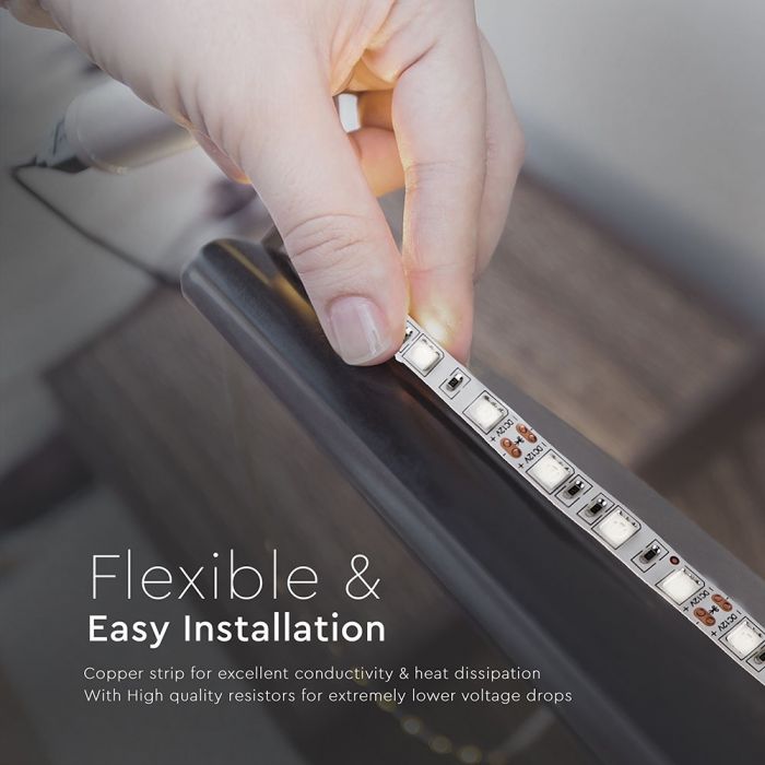 Cena par 1m_9W/m(1000Lm) LED Lente, 60 diodes SMD5050, ūdensnedroša IP20, V-TAC, auksti balta gaisma 6400K