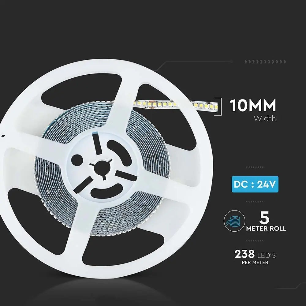 Cena par 1m_18W/m(2430Lm/m) 0.75A/m LED Lente, V-TAC, ūdensnedroša IP20, 24V, neitrāli balta gaisma 4000K