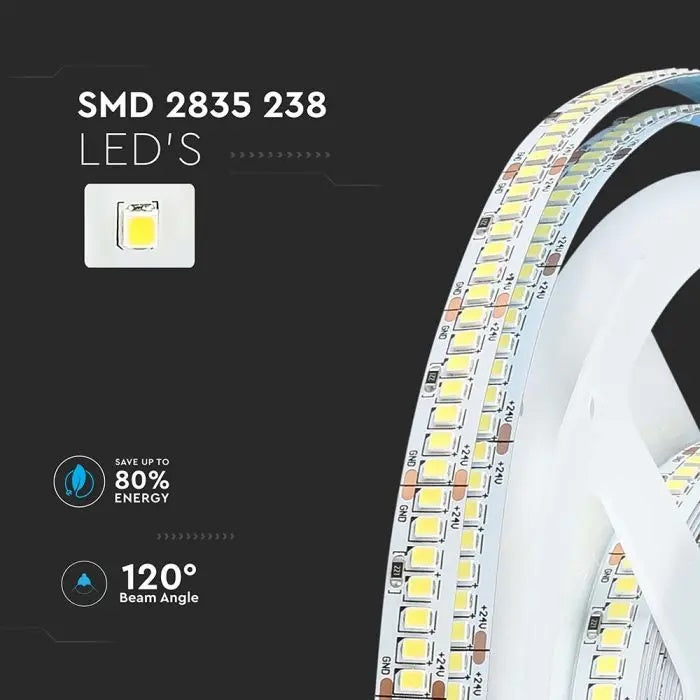 Price for 1m_18W/m(2430Lm/m) 0.75A/m 238 LED Tape, V-TAC, waterproof IP20, 24V, cold white light 6400K