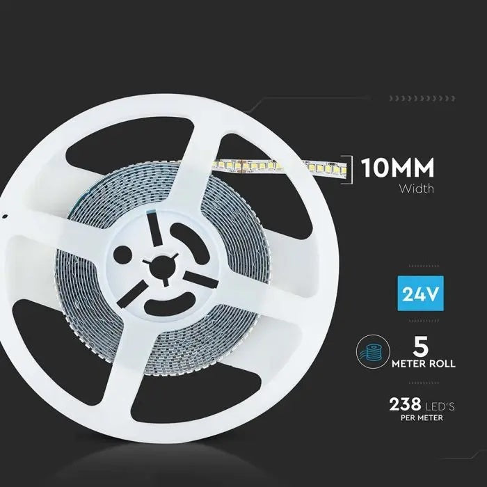 Цена за 1м18Вт/м(2430Лм/м) 0,75А/м 238 Светодиодная лента, V-TAC, водонепроницаемость IP20, 24В, холодный белый свет 6400К