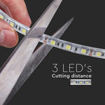 Cena par 10m_8W/m(750Lm/m) 0.31A/m LED Lente, V-TAC, ūdensdroša IP65, 24V, silti balta gaisma 3000K