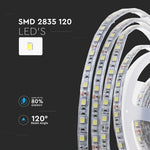 Cena par 10m_8W/m(750Lm/m) 0.31A/m LED Lente, V-TAC, ūdensdroša IP65, 24V, silti balta gaisma 3000K