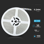 Cena par 10m_8W/m(750Lm/m) 0.31A/m LED Lente, V-TAC, ūdensdroša IP65, 24V, auksti balta gaisma 6400K