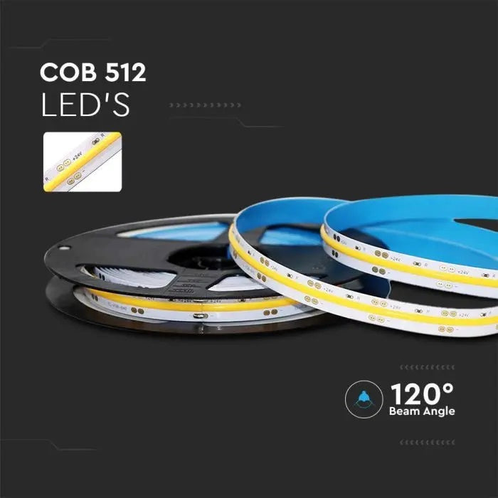 Price per 1 m: 13 W/m (1,200 lm/m), 0.54 A/m, 512 LED strip, V-TAC, IP20 (not waterproof), 24 V, cool white light, 6,000 K