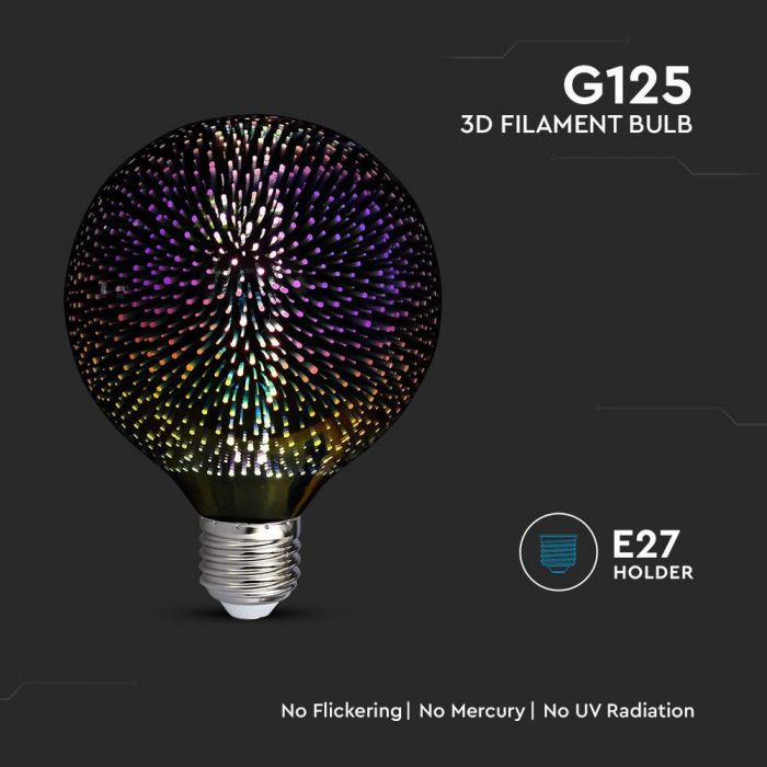 E27 3W LED dekoratīva Spuldze, G125, IP20, silti balta gaisma 3000K