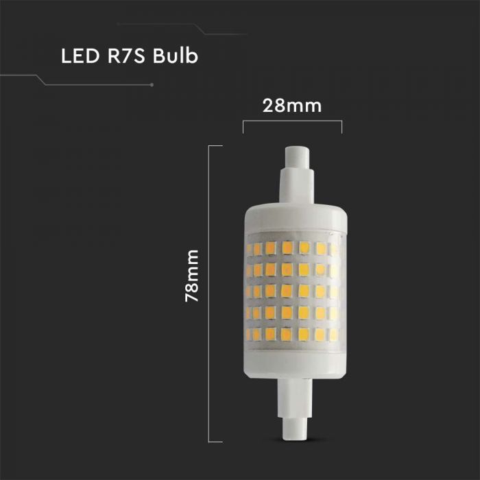 R7S 7W(700Lm) LED Spuldze, V-TAC, IP20, silti balta gaisma 3000K