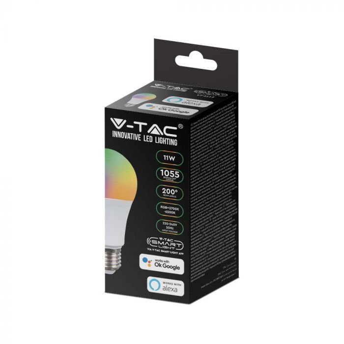 E27 11W(1055Lm) LED SMART Spuldze A60, V-TAC, saderīga ar Amazon Alexa un Google Home aplikācijām, RGB+WW+CW
