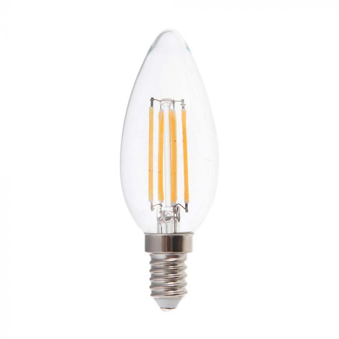 E14 6W(800Lm) LED Filament, форма свечи, V-TAC, IP20, холодный белый 6500K