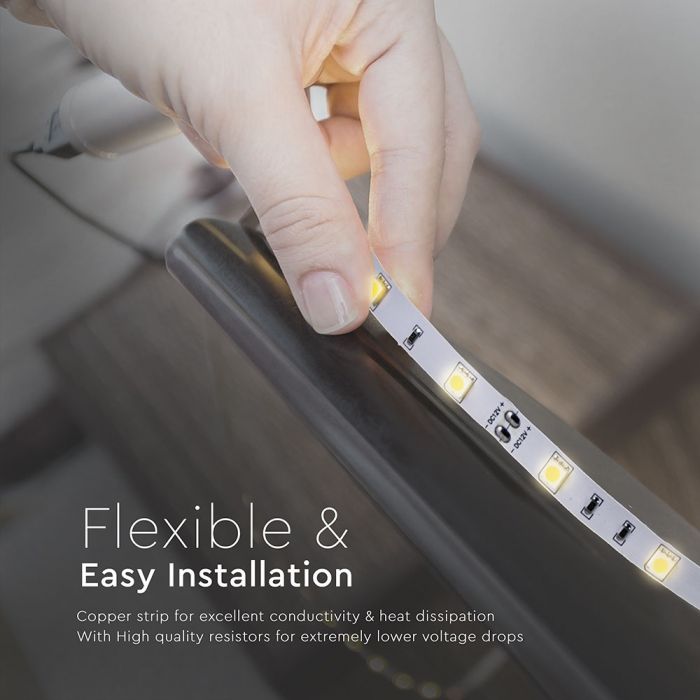 Pris för 1m_4.8W(500Lm) LED-tejp, 30 dioder SMD5050, vattentät IP20, V-TAC, kallvitt ljus 6000K
