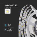 Pris för 1m_4.8W(500Lm) LED-tejp, 30 dioder SMD5050, vattentät IP20, V-TAC, varmvitt ljus 3000K