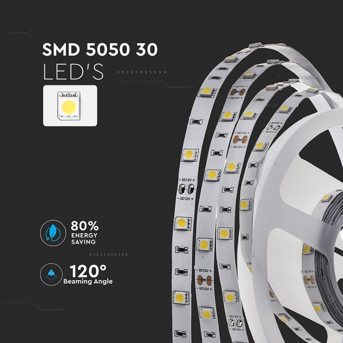 Price for 1m_4.8W(500Lm) LED Tape, 30 diodes SMD5050, waterproof IP20, V-TAC, warm white light 3000K