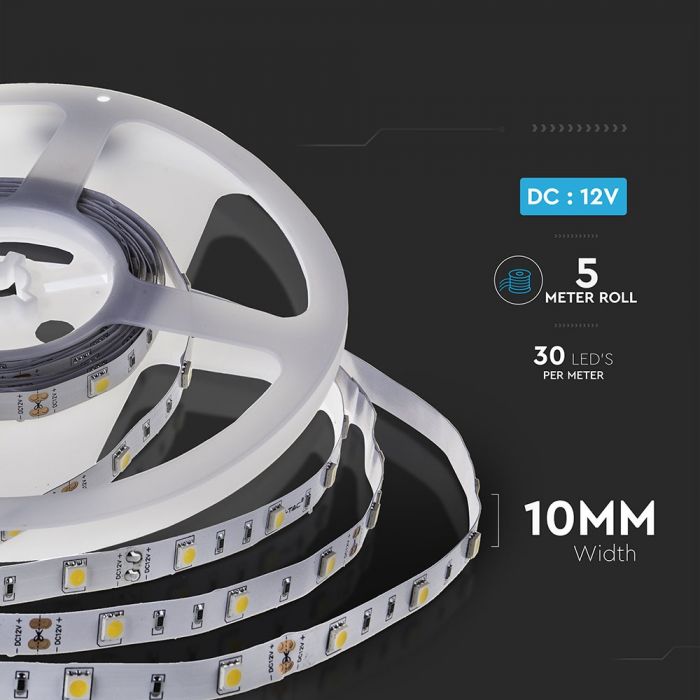 Price for 1m_4.8W(500Lm) LED Tape, 30 diodes SMD5050, waterproof IP20, V-TAC, warm white light 3000K