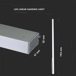 119,4cm_40W(3300Lm) LED iekarams lineārais gaismeklis, V-TAC SAMSUNG, IP20, sudraba, neitrāli balta gaisma 4000K