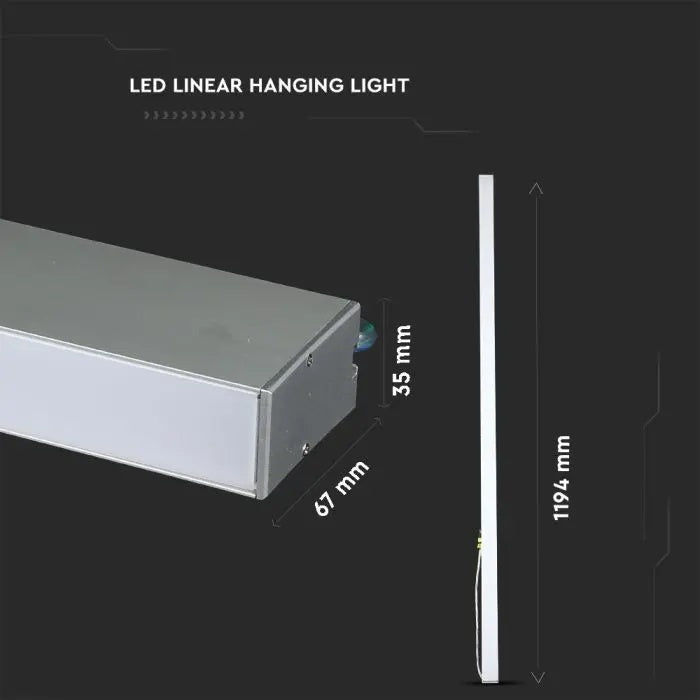 119,4cm_40W(3300Lm) LED iekarams lineārais gaismeklis, V-TAC SAMSUNG, IP20, sudraba, neitrāli balta gaisma 4000K