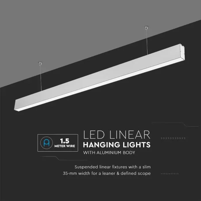 119,4cm_40W(3300Lm) LED iekarams lineārais gaismeklis, V-TAC SAMSUNG, IP20, sudraba, neitrāli balta gaisma 4000K