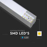 119,4cm_40W(3300Lm) LED iekarams lineārais gaismeklis, V-TAC SAMSUNG, IP20, sudraba, neitrāli balta gaisma 4000K
