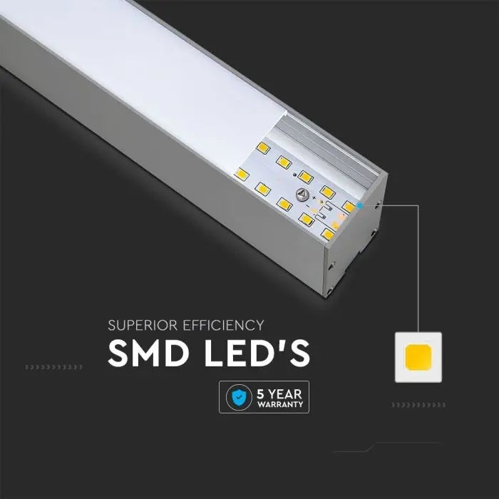119,4cm_40W(3300Lm) LED iekarams lineārais gaismeklis, V-TAC SAMSUNG, IP20, sudraba, neitrāli balta gaisma 4000K