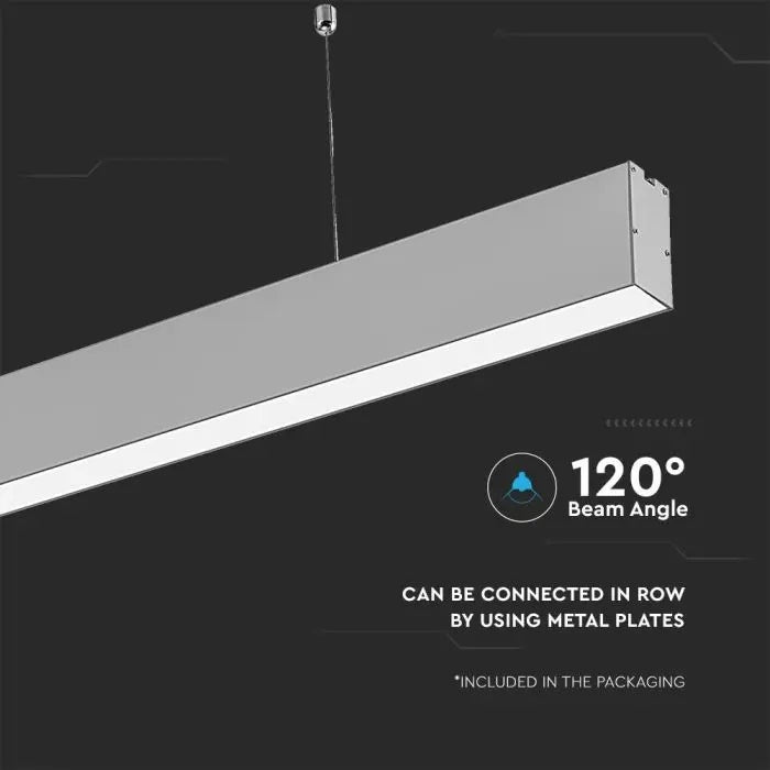119,4cm_40W(3300Lm) LED iekarams lineārais gaismeklis, V-TAC SAMSUNG, IP20, sudraba, neitrāli balta gaisma 4000K
