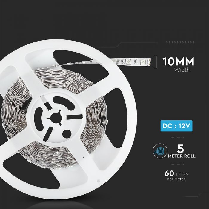 Price for 1m_10.8W/m(1000Lm/m) 0.9A/m 60 LED Tape, waterproof IP20, V-TAC, GREEN light