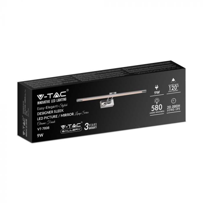 8W(550Lm) LED-vägglampor 50cm, kromad metall, V-TAC, IP20, varmvitt ljus 3000K