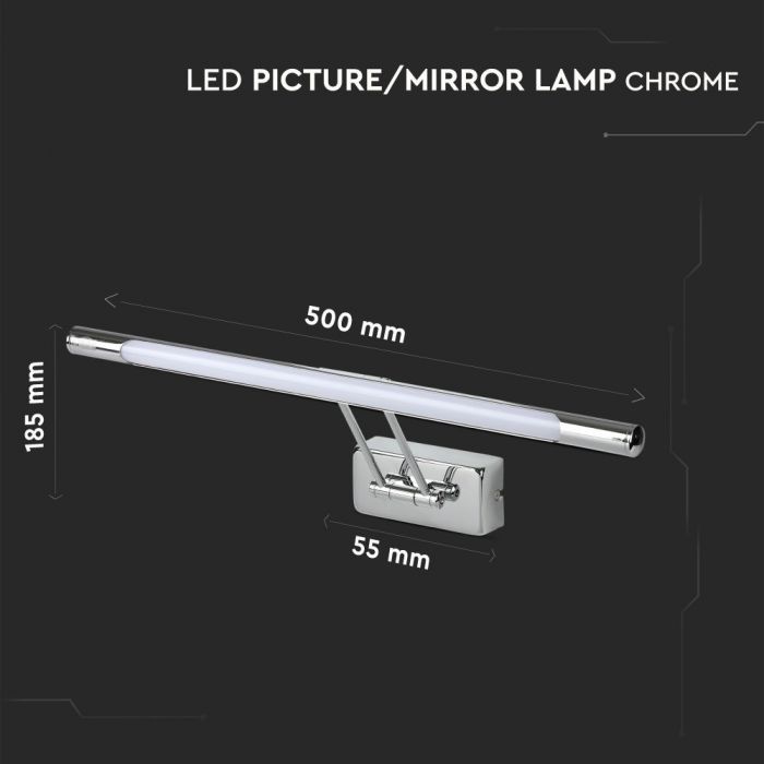 8W(550Lm) LED-vägglampor 50cm, kromad metall, V-TAC, IP20, varmvitt ljus 3000K