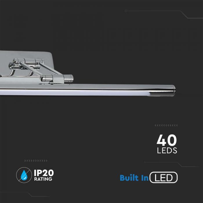 8W(550Lm) LED-vägglampor 50cm, kromad metall, V-TAC, IP20, varmvitt ljus 3000K