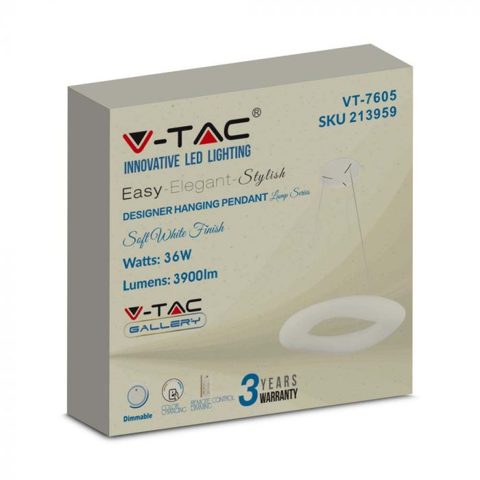 38W(3900Lm) LED-armatur, rund, ljusskiftande, V-TAC, dimbar
