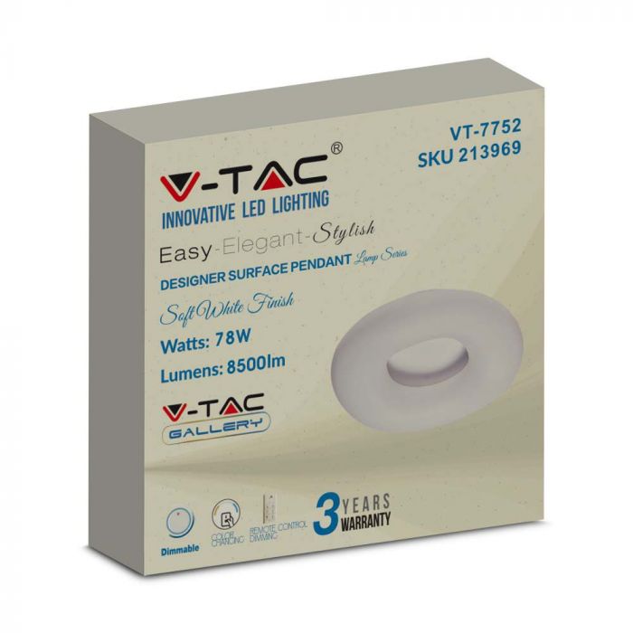 78W (8500Lm) LED Kupolveida gaismeklis, balts, apaļš, IP20, dimmējams, V-TAC