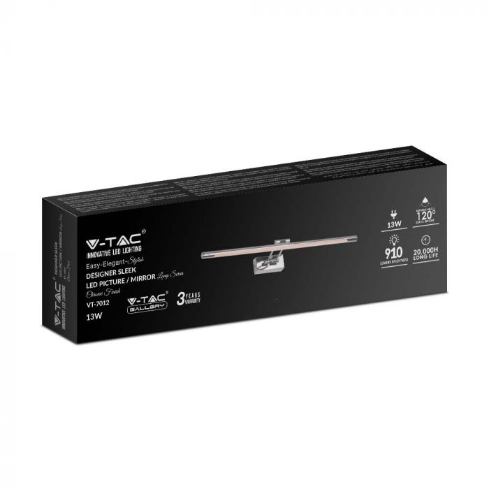 12W(850Lm) LED-vägglampor 64cm, kromad metall, V-TAC, IP20, varmvit 30000K