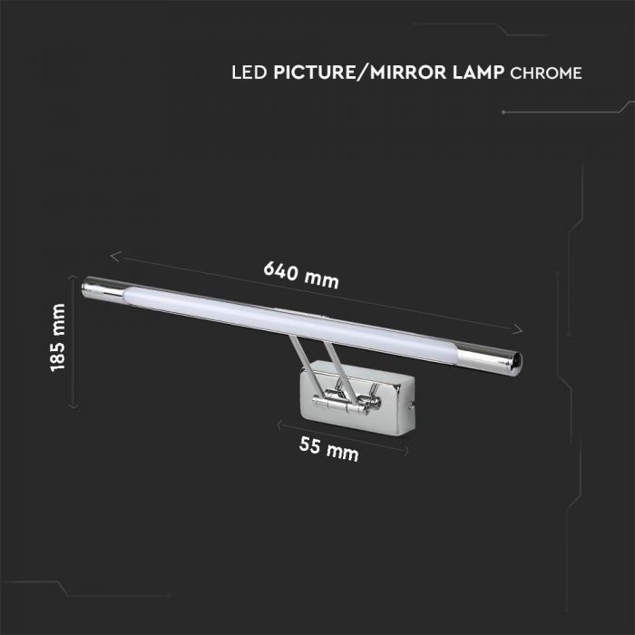 12W(850Lm) LED-vägglampor 64cm, kromad metall, V-TAC, IP20, varmvit 30000K
