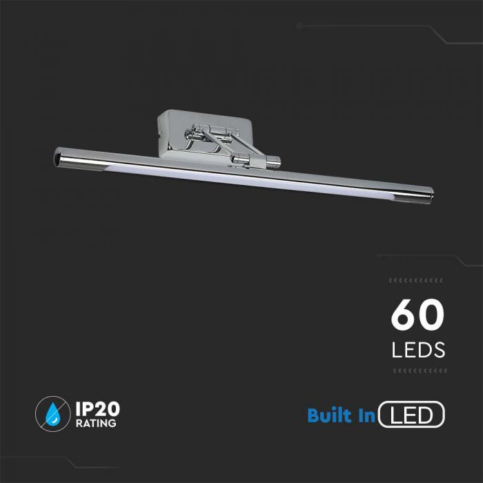 12W(850Lm) LED-vägglampor 64cm, kromad metall, V-TAC, IP20, varmvit 30000K