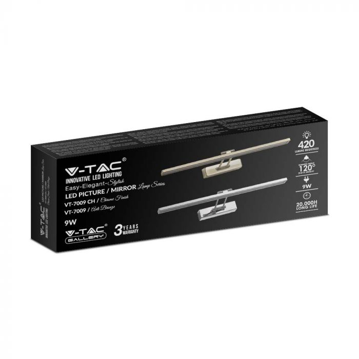 8W(380Lm) LED-spegelarmatur 45,5cm, V-TAC, IP20, krom, neutralvit 4000K