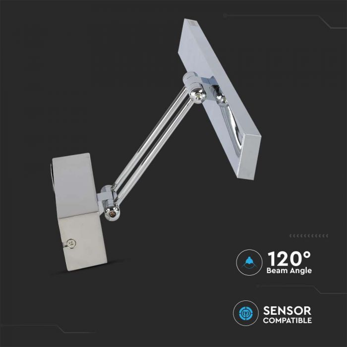 8W(380Lm) LED-spegelarmatur 45,5cm, V-TAC, IP20, krom, varmvit 3000K